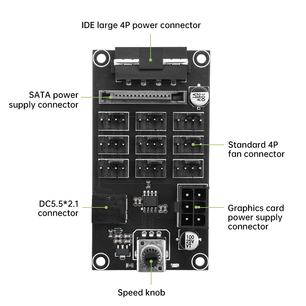 DC 12V 4-Wire PWM Fan Speed Controller 9-Way 4-Pin Fan Speed Controller Module 1 Adjustable For PC Heatsink fan speed controller