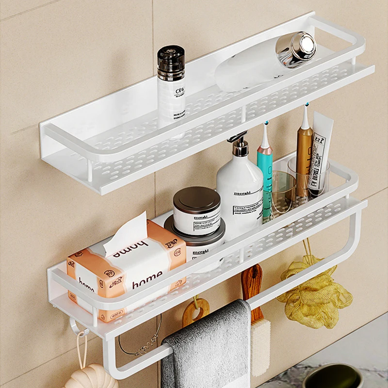 Bathroom Shelf Bath Shower Shelf Aluminum White Bathroom Shampoo Holder  Corner shelf Kitchen Storage holder Bathroom Accessories