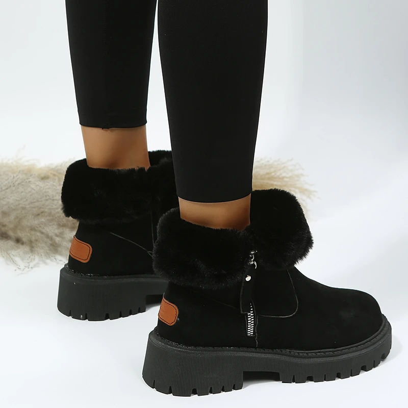 Winter Thick Plush Snow Boots Women Faux Suede Non-slip Winter Boots Woman Keep Warm Cotton Padded Shoes Platform Ankle Booties