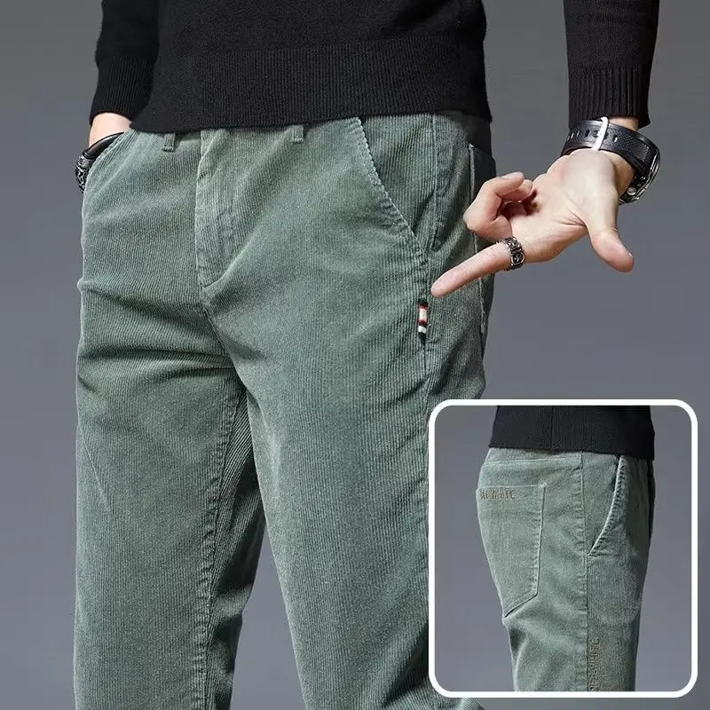 

Spring Autumn New Corduroy Men's Casual Luxury Harem Pants Elastic Straight Cotton Thick Embroidery Pants Stream Long Trousers