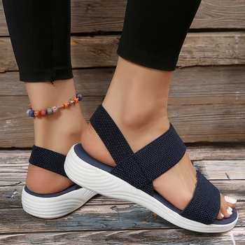 ⁦Women's Knit Elastic Cloth Wedge Sandals Slip On Lightweight Walking Sandals Women Plus Size Comfortable Summer Shoes Woman 2023⁩ – תמונה ⁦4⁩