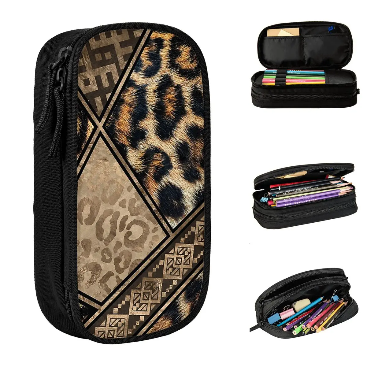

Leopard Fur With Ethnic Ornaments Pencil Cases Animal Leopard Pencil Pouch Pen Holder Bag School Supplies Gift Stationery