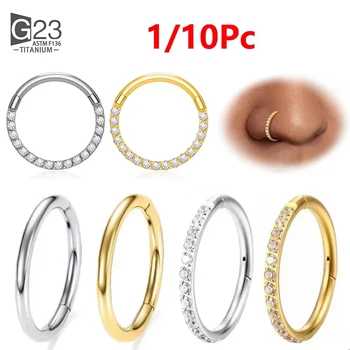 1/10Pcs G23 Titanium 14G/16G/18G Nose Rings Hinged Segment Ear Cartilage Tragus Earrings Hoops Septum Clicker Piercing Jewelry 1