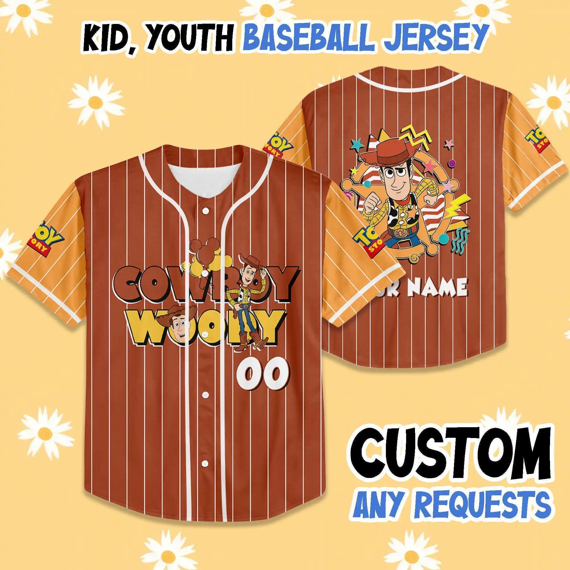 thumbnail image 1 of Camiseta de béisbol personalizada de Toy Story Woody, camiseta de béisbol a juego, camiseta juvenil para niños pequeños, regalo de Toy Story para fanáticos de Disney, 1 of 4