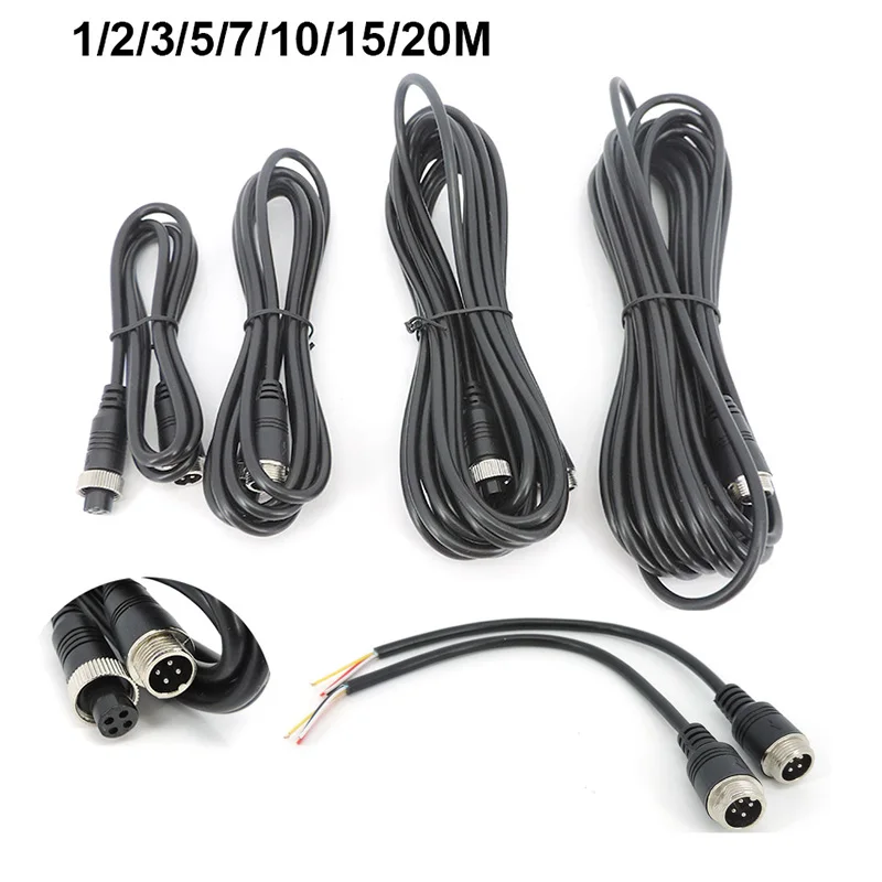 Masculino para Feminino Aviação Extensão Video Connector, cabo de alimentação para carro, caminhão, monitor do ônibus, fio da câmera, 4 Pin Core, 1 m, 3 m, 5 m, 10 m, 15 m, 20m