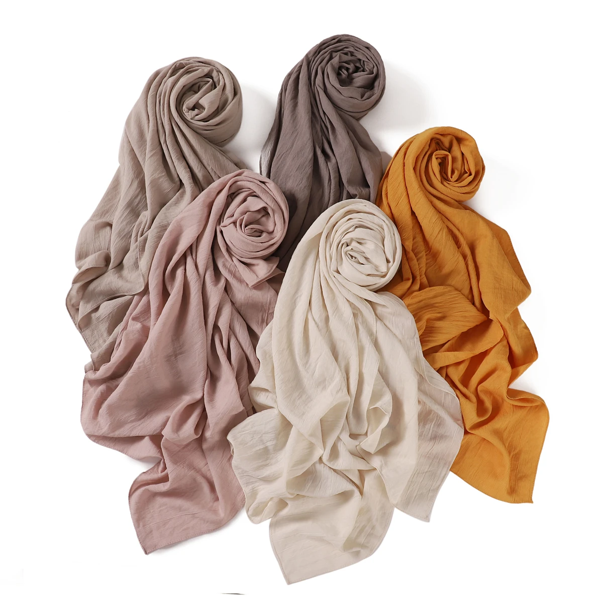 High Quality Breathable Elastic Wrinkle Long Scarf Women Plain Color Polyester Crinkle Soft Hijab Muslim Ladies Turban Headwraps 3