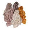 High Quality Breathable Elastic Wrinkle Long Scarf Women Plain Color Polyester Crinkle Soft Hijab Muslim Ladies Turban Headwraps 3