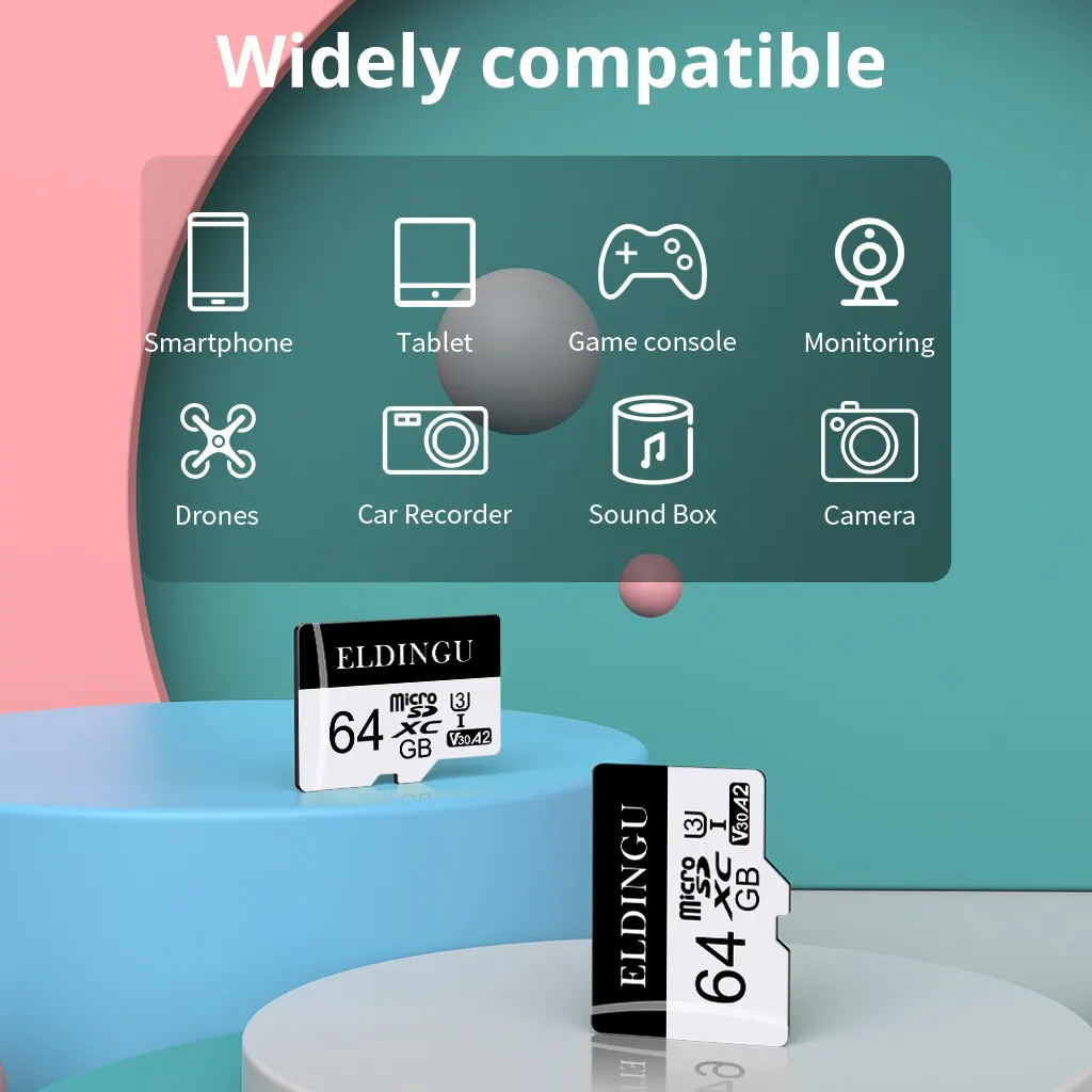 ELDINGU 감시 장치용 메모리 카드, 휴대폰 컴퓨터 드론 카메라, 64GB A2 마이크로 SD 카드, Class10 U3 4K