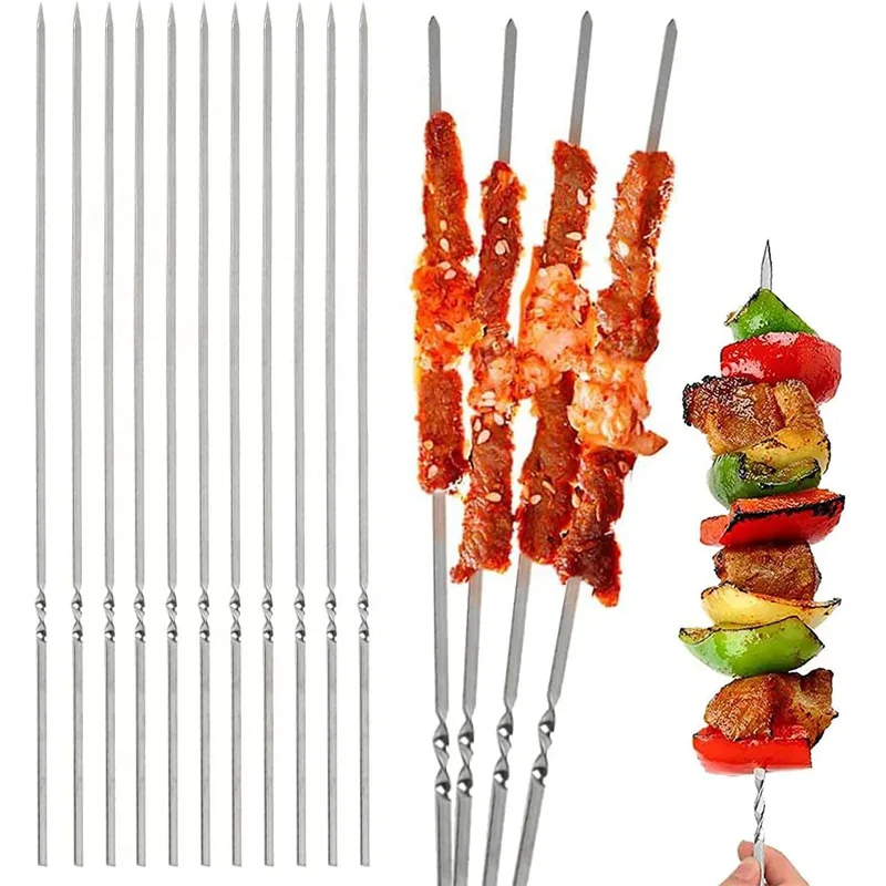 5/10Pcs Stainless Steel Barbecue Skewer Reusable BBQ Skewers Kebab Iron Stick For Outdoor Camping Picnic Tools Cooking Tools