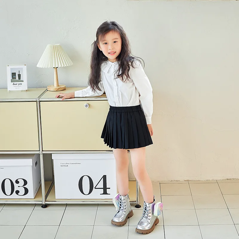 Botas 2024 Seitlicher Reißverschluss mit Tasche Kurze Stiefeletten Herbst Winter Mädchenmode Mädchenstiefel Britischer Stil Cartoon Kinder_voghion.com