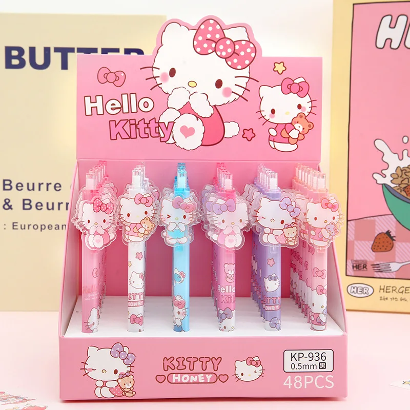 

48pcs Sanrio Hello Kitty Gel Pens Cute Office Signature Neutral Pen Kids Student Writing School Supplies Stationery Wholesale