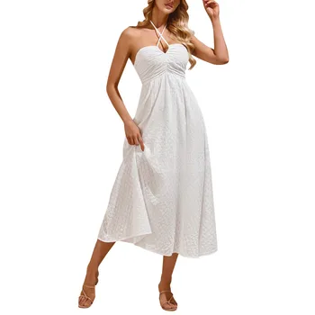 Summer Dress Women 2024 Solid Temperament Dress Casual Loose Short Sleeve Long Dress Vintage Harajuku Fashion Woman Clothes 3