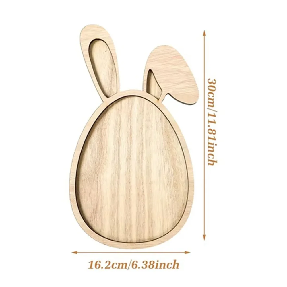 Durable Easter Bunny Bamboo Tray Solid Color Wooden Dinner Plates Cake Decor Household Food Fruit Snack Plates Easter Supplies