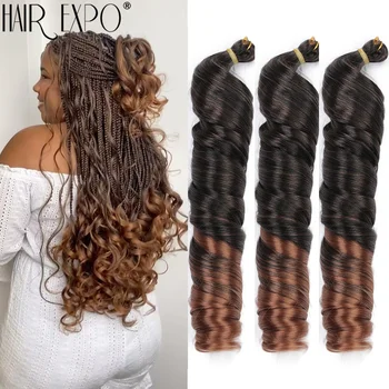 3PCS French Curls Braiding Hair Extensions Synthetic Hair Loose Wave Spiral Curl Braids Hair Ombre Pre Stretched Hair For Women 1