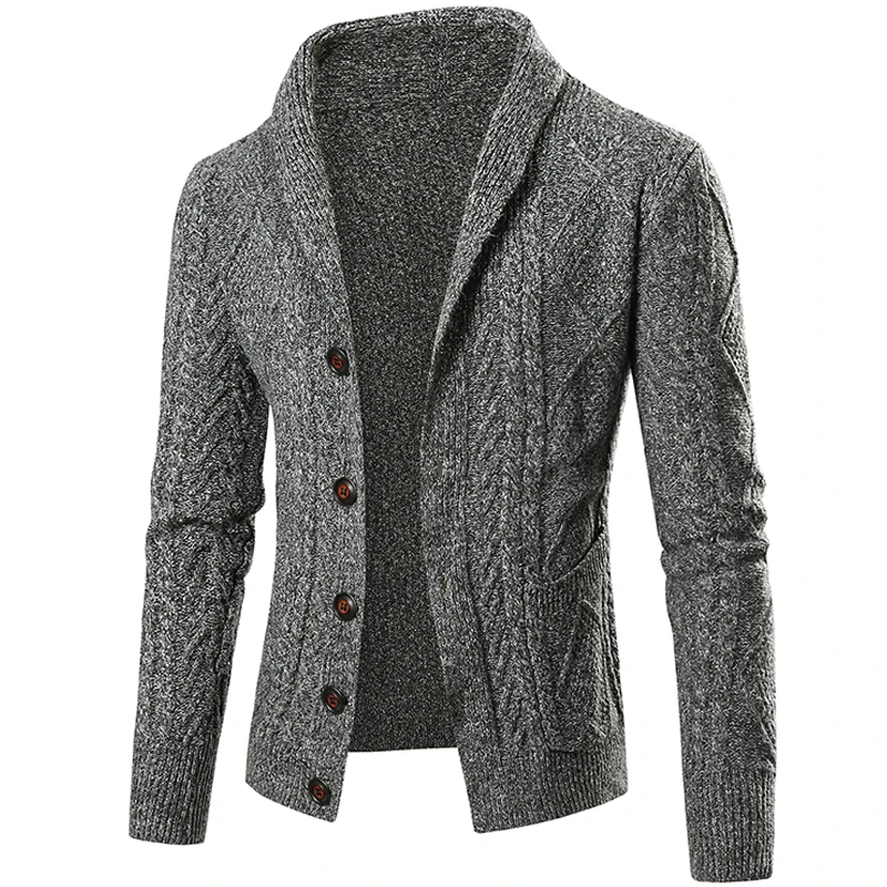 

2021 Fall New Men's Pure Cotton Knitted Jacket/Pure Color Single-breasted Lapel Casual Male Sweater Jacket Mens Clothing