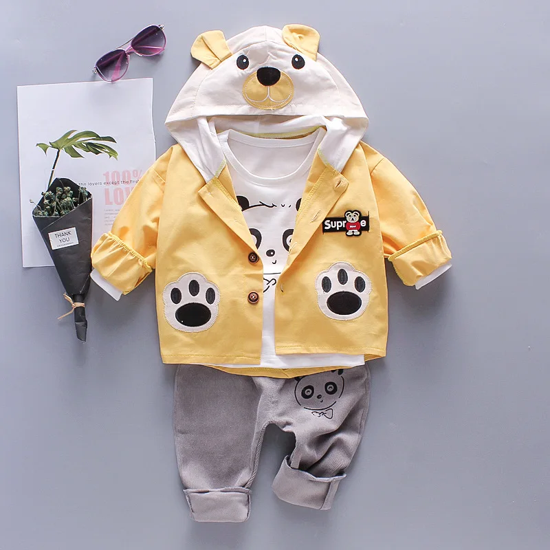 New Winter Baby Clothing Sets Autumn Boys Girls Cotton Thick Warm Hooded Sweater Cartoon Cute Bear Three-Piece kids Suit 0-4Y 6