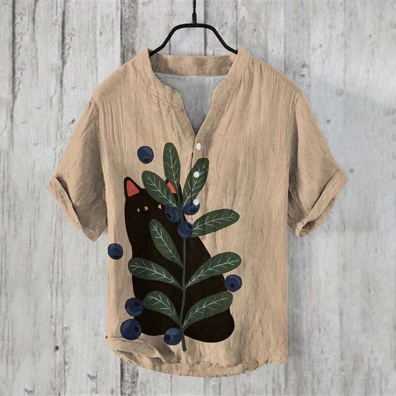 2024 New Japanese Retro Short sleeved Linen Shirt for Men's Summer Casual Youth Breathable Loose Short sleeved Linen Shirt