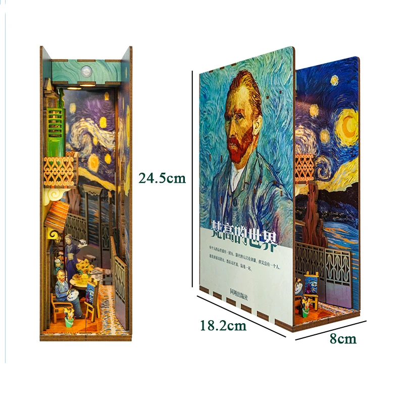 DIY Wooden Miniature Model Kit Van Gogh Book Nook Doll Houses 3D Puzzle Dollhouse With Furniture for Friends Birthday Gifts 5
