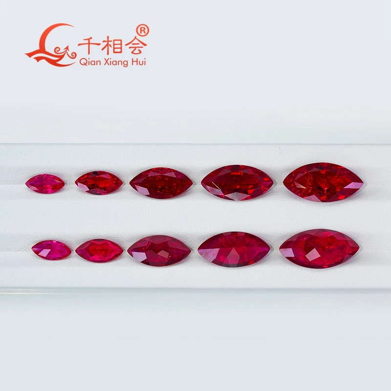 marquise shape artifical lab created ruby  red color natural cut including minor cracks and inclusions corundum loose gem stone