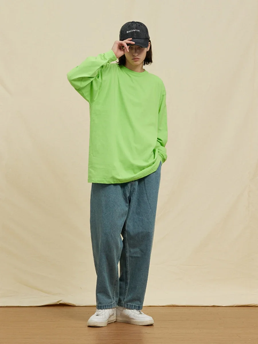 Bornladies 100% Cotton Women's T-shirt Solid Long Sleeved  Basic Trendy High Street Tee Couple Fashion Loose Thin Pullover Top