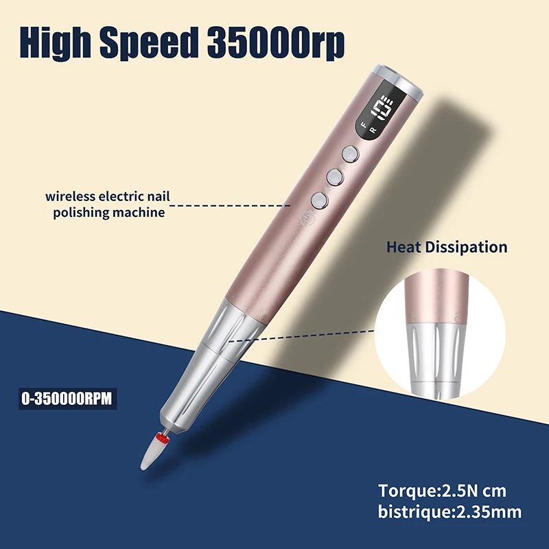 35000RPM Nail Drill Machine Rechargeable Nail File Nails Accessories Gel Nail Polish Sander Professional Tool Manicure Set 4