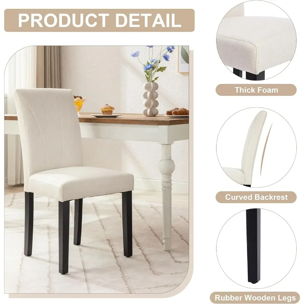 Description Picture 4 of item6-piece dining chair set with modern fabric and solid wood legs&high back, kitchen/living room - beige