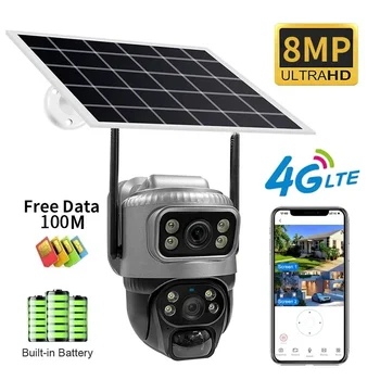 4G Solar Camera Dual Lens 8MP 4K  PIR Battery Sim Card built in Night Vision Waterproof Security Video IP Camara CCTV Monitor 1