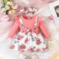 Dress For Kids 3 Months - 3 Years old Birthday Korean Style Long Sleeve Cute Floral Princess Formal Dresses Ootd For Baby Girl 4