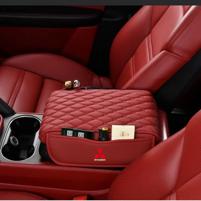 Mitsubishi Lancer Outlander Ralliart Eclipse L2 Asx Pajero 용 고급 가죽 자동차 센터 콘솔 보호대 커버 보관 주머니