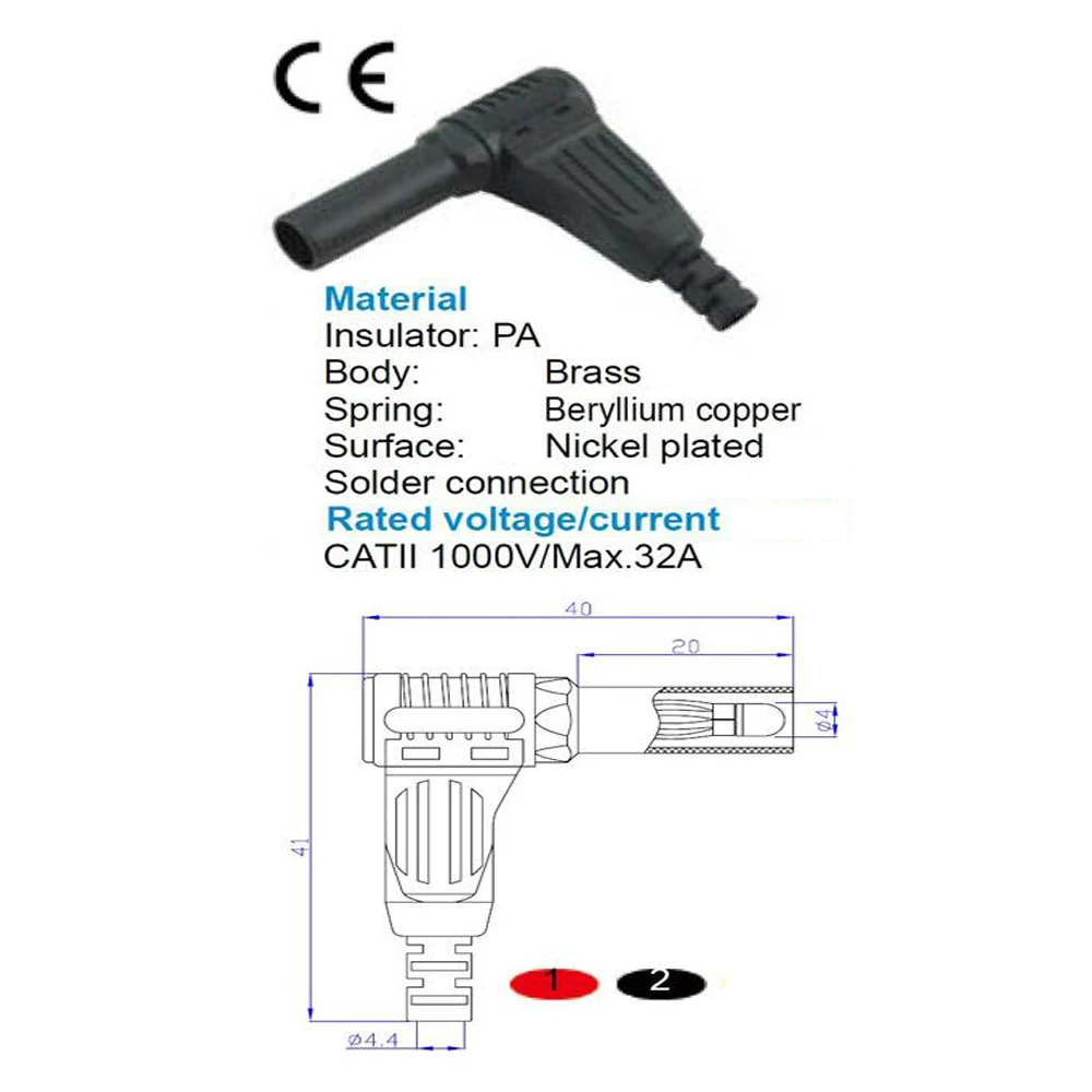 

4pcs 4mm Banana Plate Plugs Multimeter Pen 90° Banana Plugs Black Red Pure Copper Banana Plugs with Case