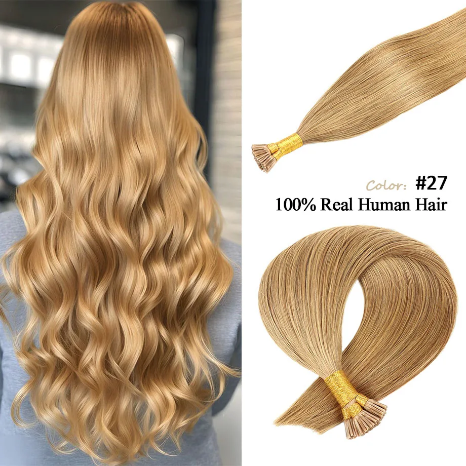 Straight I Tip Hair Extensions Natural Real Human Fusion Hair Extensions 100pcs/Set Keratin Capsule Brown Blonde Color 16-24inch