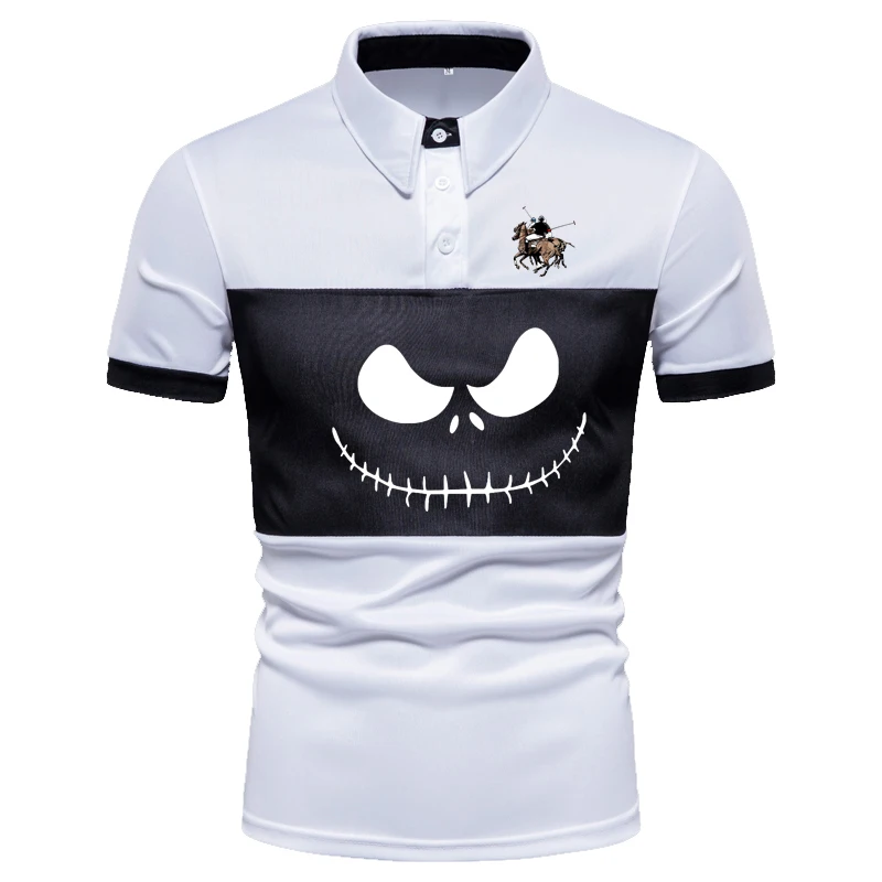 

Smiley Offset Printing Colorblock Lapel Short Sleeve T-Shirt Summer New Casual Polo Shirt Men's