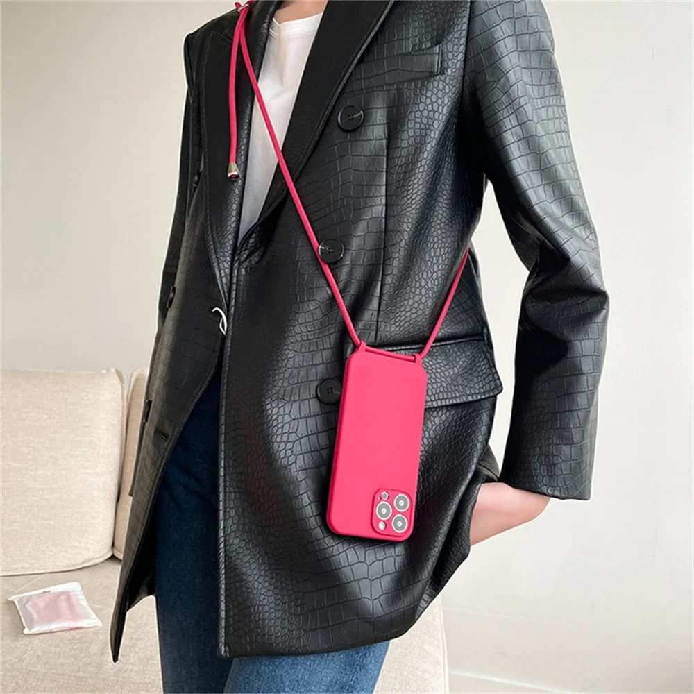 Versatile Crossbody Necklace Lanyard with Soft Silicone Case - Candy Color Cover