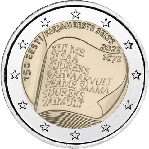 Estonia 2022 Moneta Commemorativa Associazione Letteratura 150 Th Anniversary 2 Euro Unc Nuovo Di Zecca