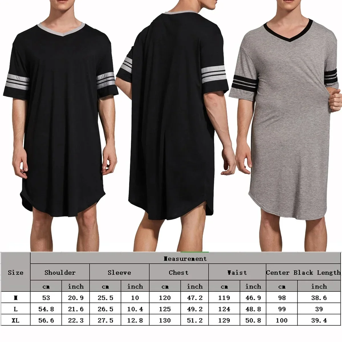 Summer Men Short Sleeve V Neck Homewear Bathrobe Male Patchwork Sleepwear Robe Hombre Loose Comfy Knee-length Nightgown Homewear