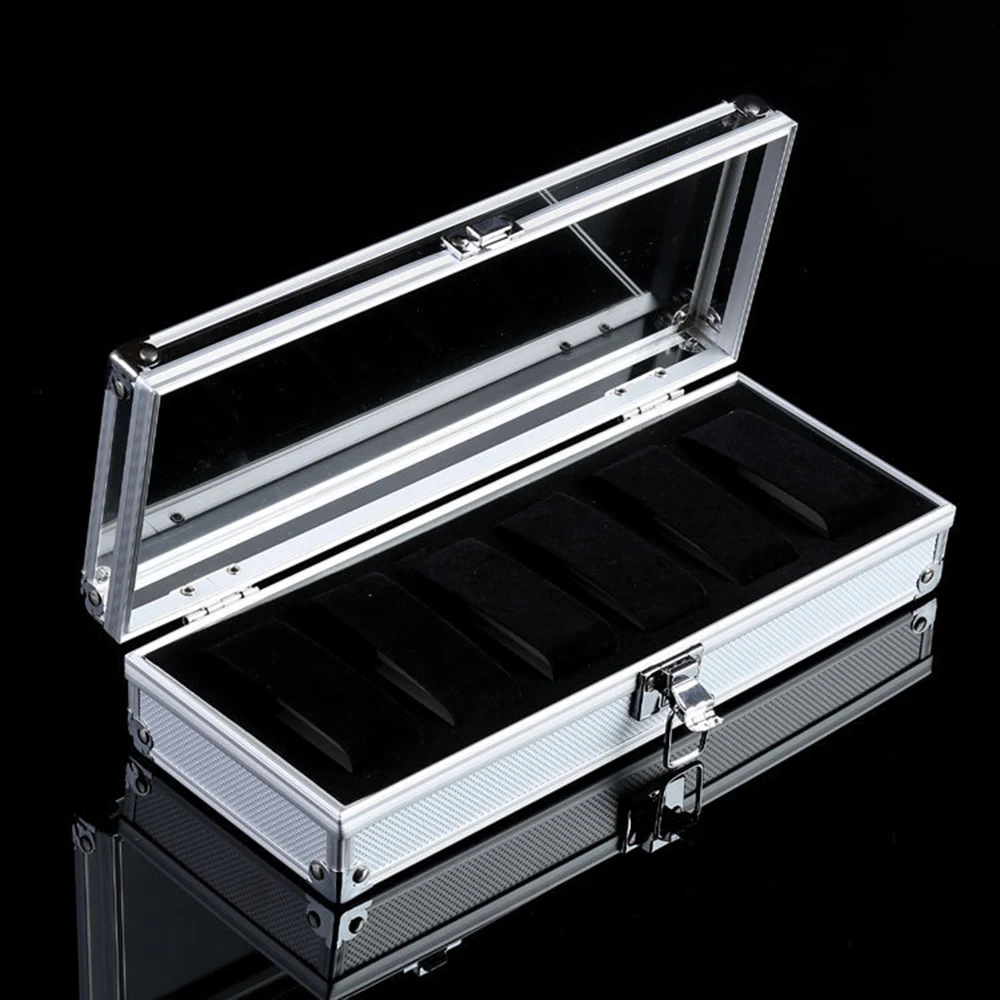 6 /12 Grid Card Slot Watch Safe Exhibition Box Jewelry Watches Aluminium Alloy Storage Case Transparent Watch Stand Box Display