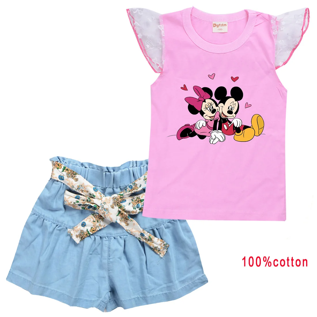 

2pc/Sets Disney Mickey Minnie Girls Clothing Outfits Summer T-shirt Shorts Clothes Casual Sports Tracksuits