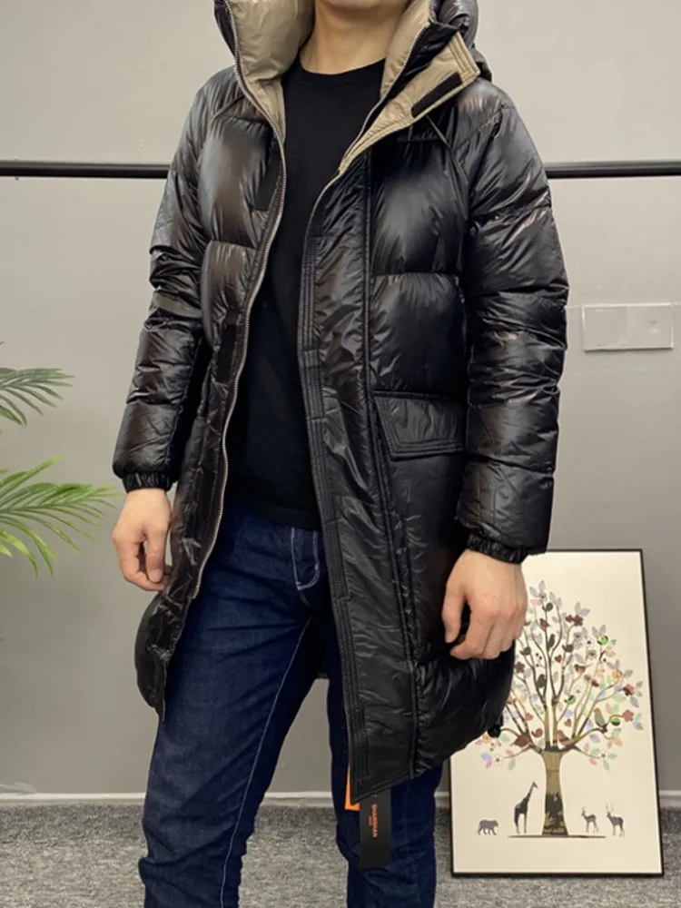 Thick Warm Mid Long Men Winter Down Jacket Hoodie Windproof
