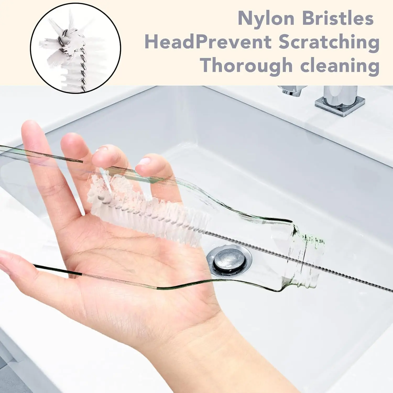 Bottle Cleaning Brushes 3pcs Long Nylon Tube Brush Set Flexible Bendable Cleaner for Washing Narrow Neck Bottle Coffee Cup Pipes 2