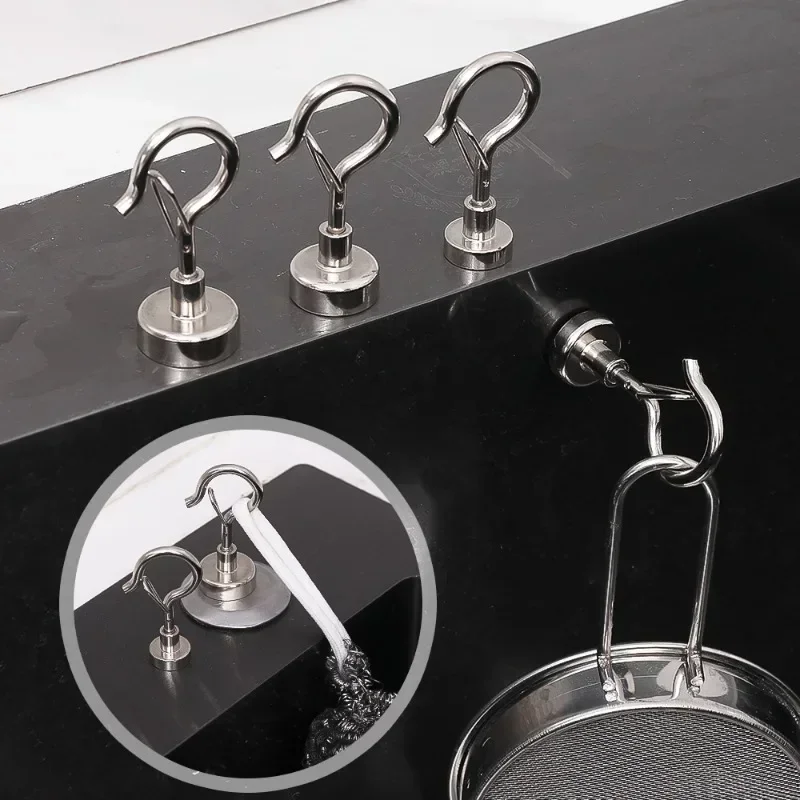 5Pcs Super Strong Neodymium Powerful Magnetic Hooks Ring Metal Magnet with Curved Hook Hanger for Hanging,Fridge,Wall,Key