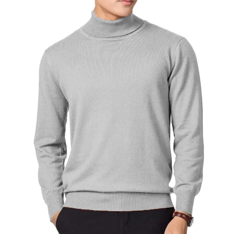 Sweatwear Men's Sweater Solid Color High Neck Pullover Knitted Warm Turtleneck Sweatwear Woolen Mens Winter Outdoor Basic Tops 3