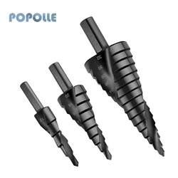 3 Pçs/set 4 32 Mm Nitretada de Aço de Alta Velocidade Broca Passo Triângulo Shank Spiral Taper Broca Adequada para a Madeira De Metal Abridor de Buraco