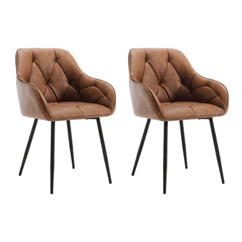 2PCS/Set Dining Chairs Upholstered Kitchen Chairs with Backrest Armrests Metal Legs for Office Home Dressing Table Leisure Chair