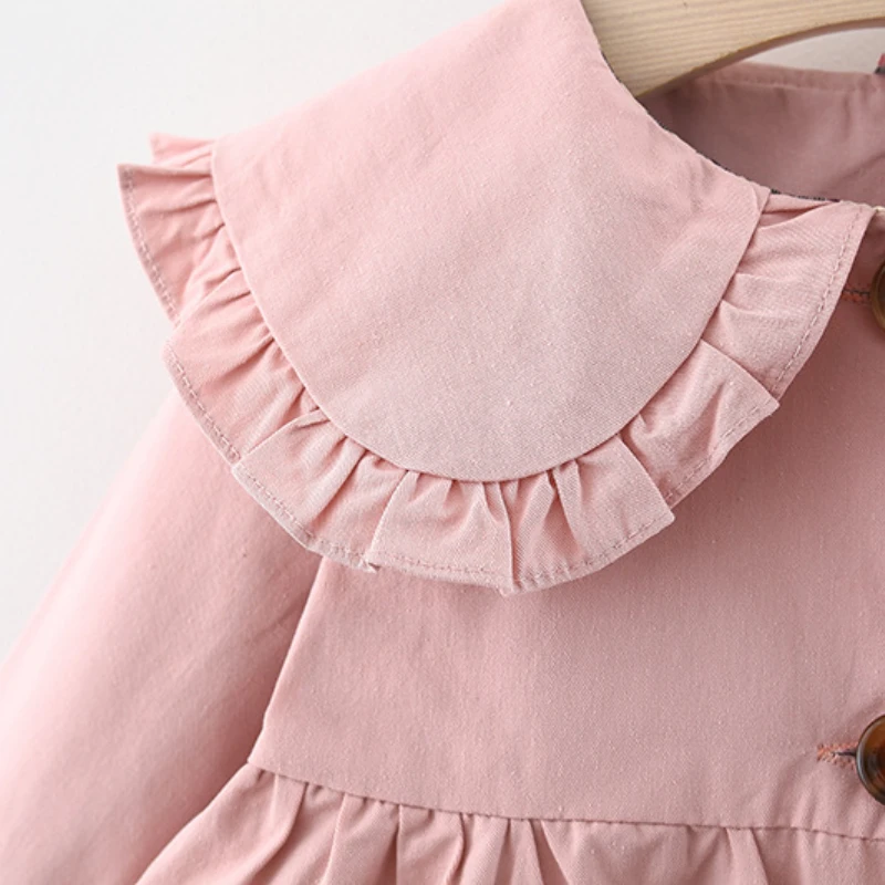 Trench Childrens Clothing Spring Korean Girls Windbreaker Coat Solid Color Middle Length Baby Cardigan Lapel Collar
