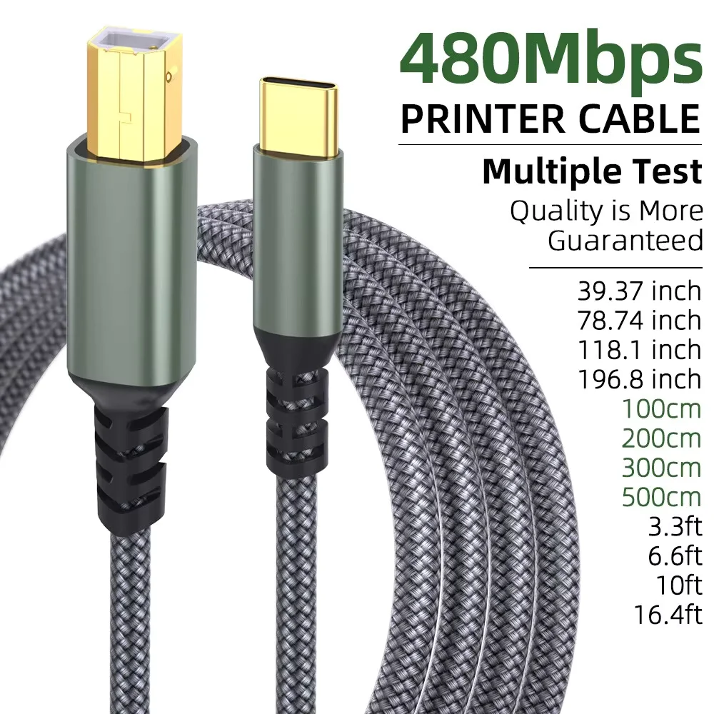 Gold-Plated USB 2.0 Data Cable for Printers and External Hard Drives