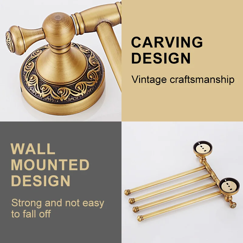 Antique Brass Movable Towel Bar for Bathroom Kitchen Wall Mount