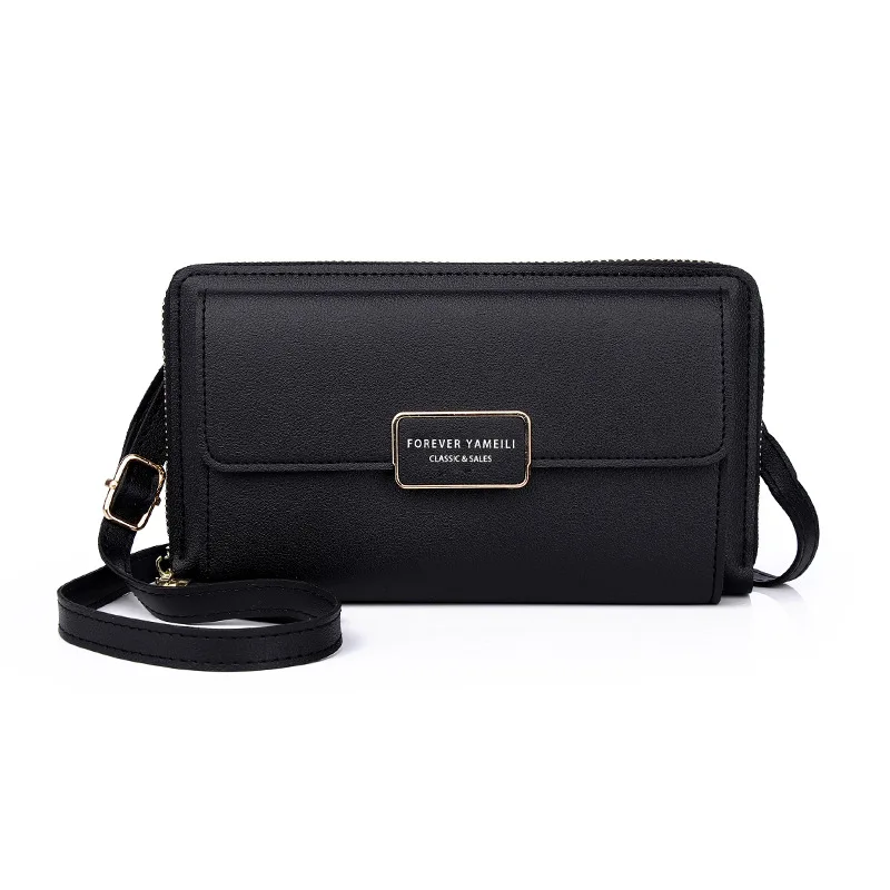 Black Classic Retro Leather Fashion Women's Zipper Pocket Long Shoulder Strap Wholesale 2023 Korean Trend Simple Solid Color