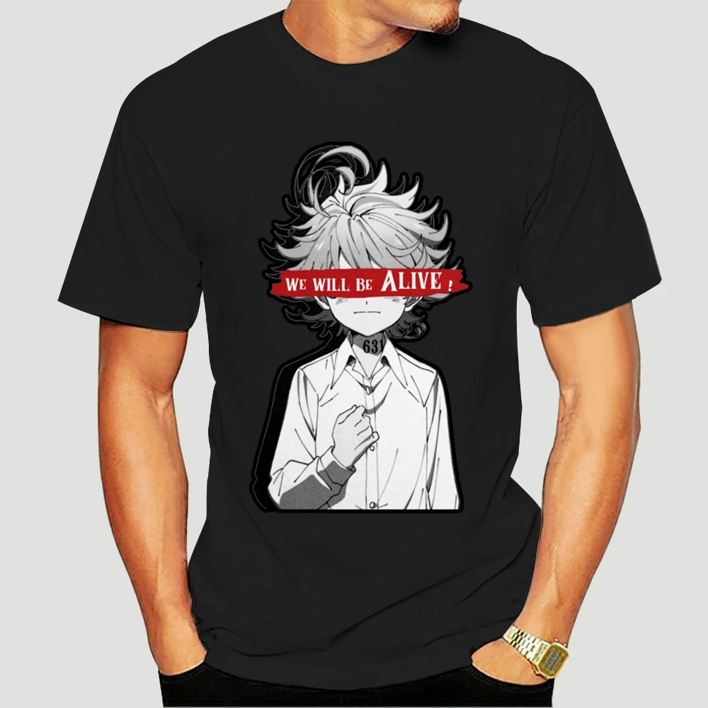 

Anime The Promised Neverland T Shirt Emma We Will Be Alive T-shirt Men's Cotton Tee Shirt Harajuku Streetwear 5075X