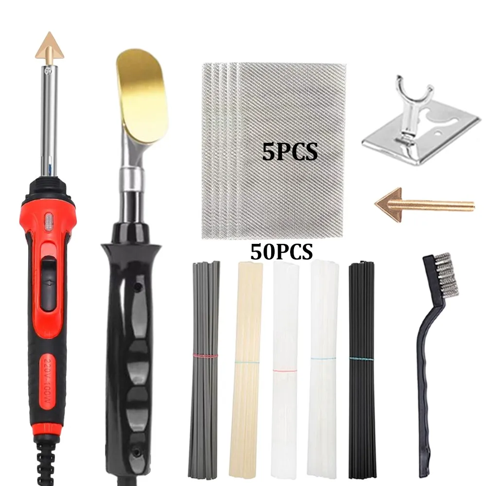

50/100W Car Bumper Repair Soldering Iron Leather Ironing Plastic Smoothing Tool with Welding Rod Car Plastic Soldering Iron Kit