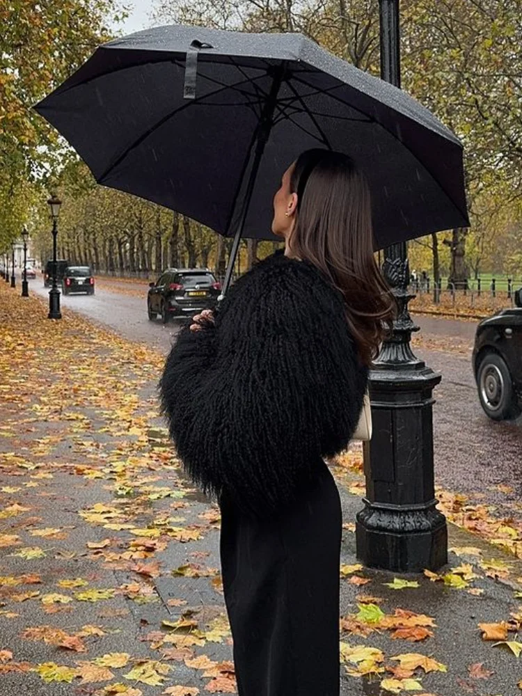 Elegant White Women's Thicken Cropped Faux Fur Coat Casual Long Sleeve Short Loose Fur Jacket Winter Lady Chic Street Outerwears 5
